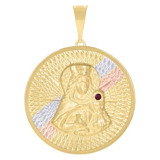 10k Tri-Color Gold Red Cubic-Zirconia St. Barbara Saints Religious Charm Pendant