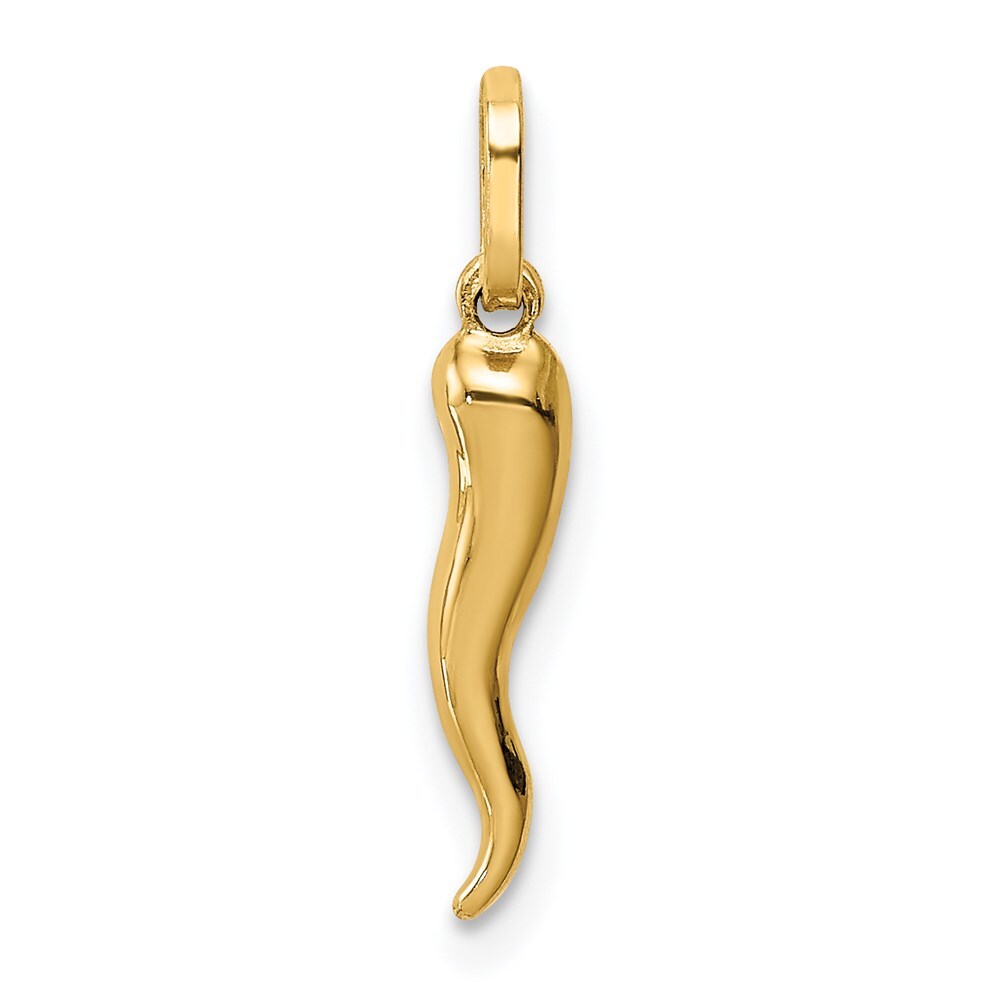 14k Yellow Gold 3D Italian Horn Charm Pendant for Women