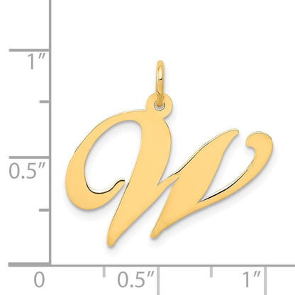 14k Yellow Gold Large Fancy Script Letter W Initial Charm Pendant for Women