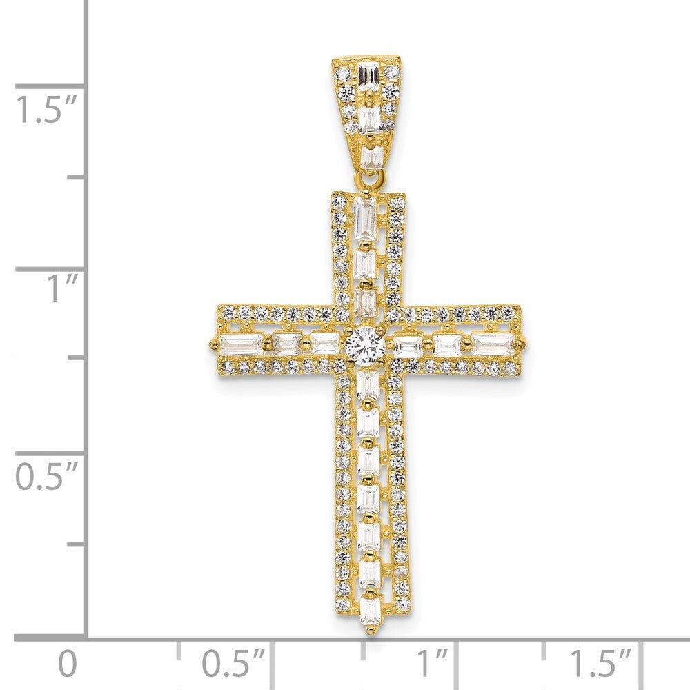 Sterling Silver Gold-tone Cubic Zirconia Latin Cross Pendant