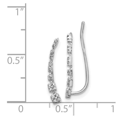 14k White Gold Diamond Graduated Ear Climber Stud Earrings Gift for Women