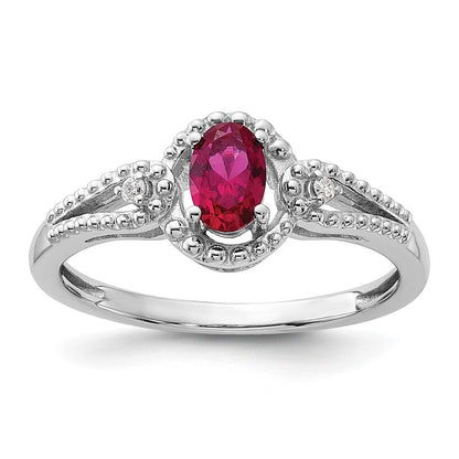 Sterling Silver Rhodium-plated Created Ruby & Diamond Ring