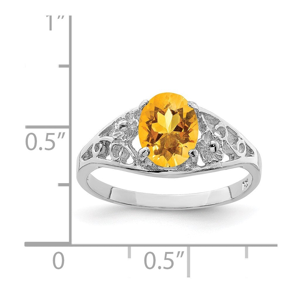 Sterling Silver Rhodium Citrine ring Size 6