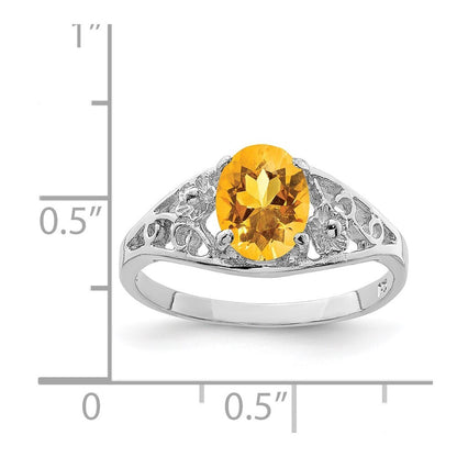Sterling Silver Rhodium Citrine ring Size 6