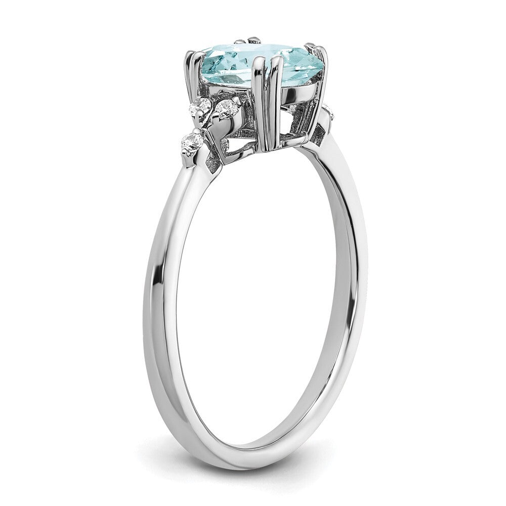 Sterling Silver Rhodium-plated Aquamarine and Diamond Ring Size 7