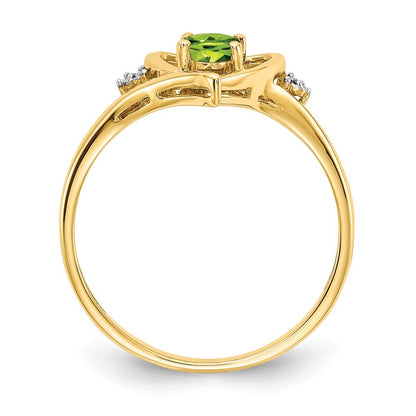 14K Yellow Gold Peridot and Diamond Heart Ring