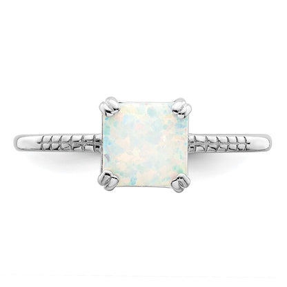 Sterling Silver Rhodium-plated Polished Square White Created Opal Ring Size 8