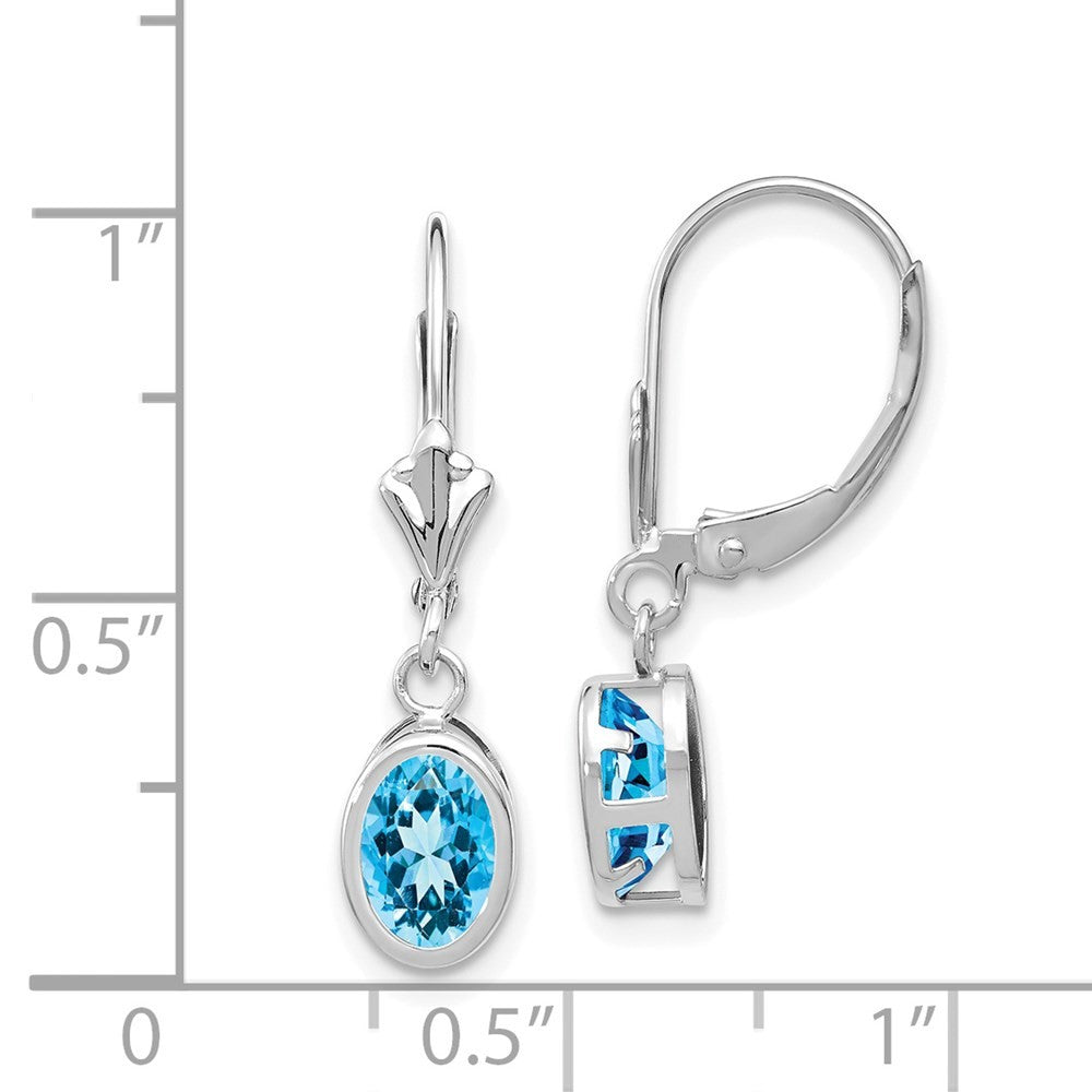 14k White Gold 7x5mm Oval Blue Topaz Drop Dangle Earrings
