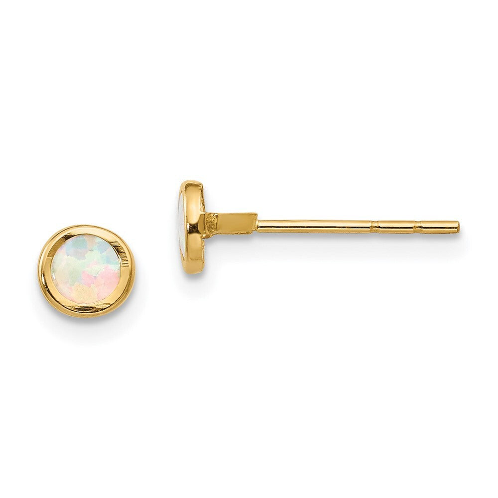 14k Yellow Gold Polished Lab Created Opal Bezel Stud Earrings Gift for Women