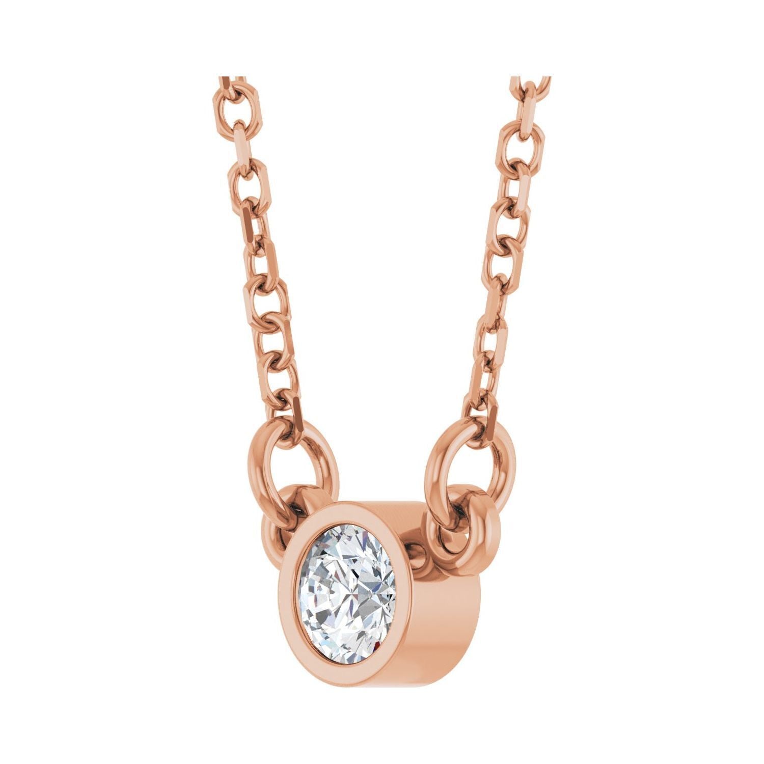 14k Rose Gold 1/10 CT Natural Diamond Solitaire Pendant Necklace 18"