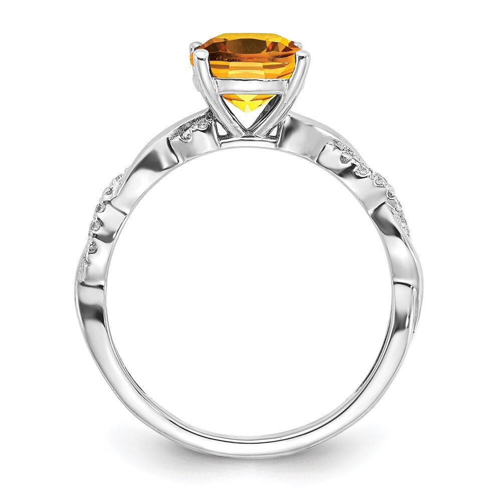 Sterling Silver Rhodium-plated Citrine and Diamond Ring Size 7