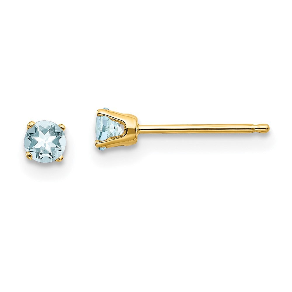 14k Yellow Gold 3mm March/Aquamarine Earrings