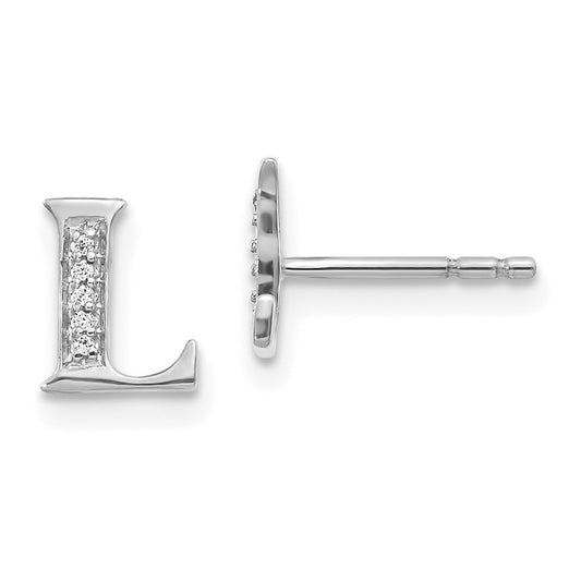 14k White Gold Diamond Initial L Earrings