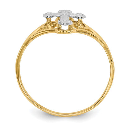 14K Yellow Gold w/Rhodium Cross Ring