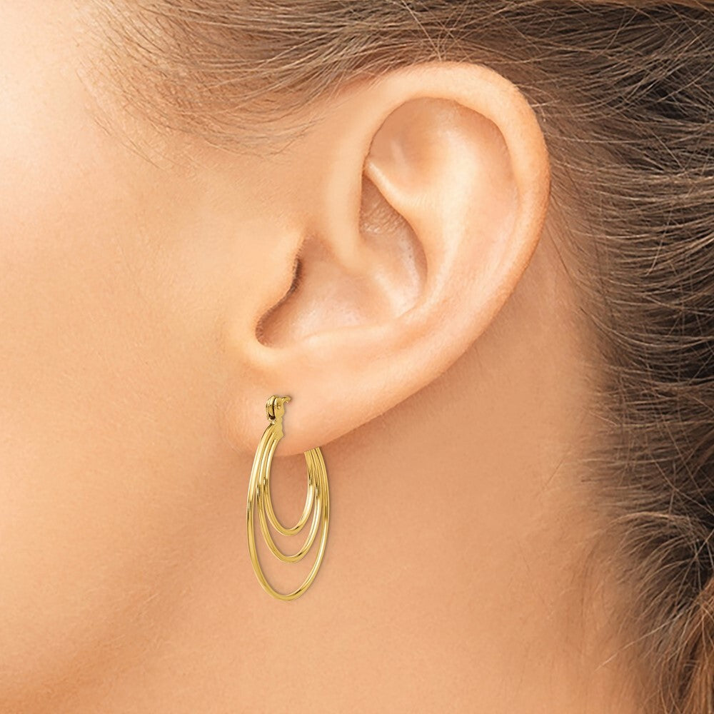 14k Yellow Gold Polished Circles Hoop Earrings Gift for Women