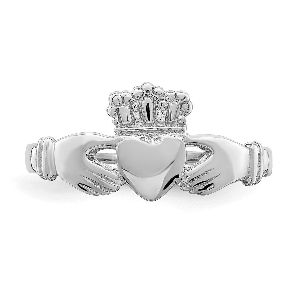 14k White Gold Polished Claddagh Ring Size 7