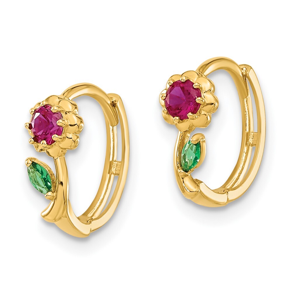 14k Yellow Gold Red & Green Cubic Zirconia Hinged Hoop Earrings Gift for Women