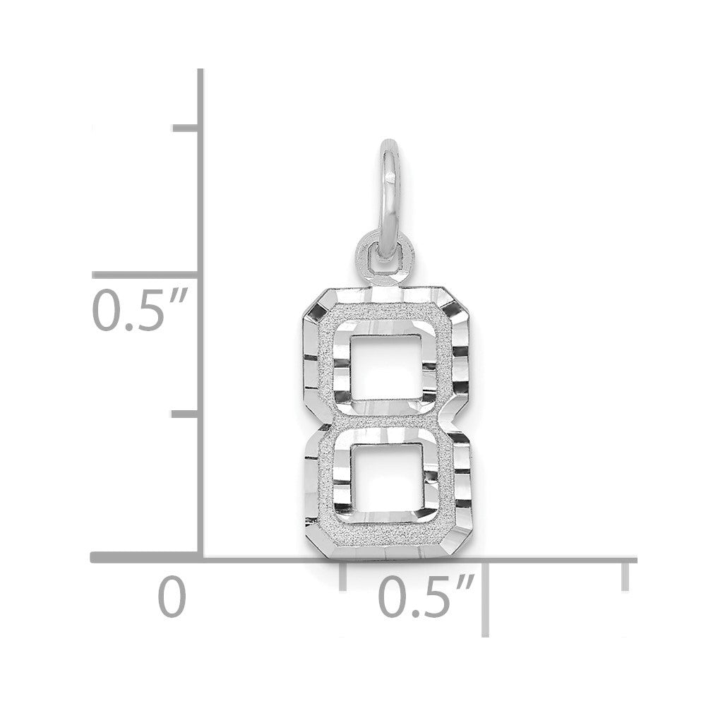 14K White Small Brushed Diamond-cut Number 8 Charm