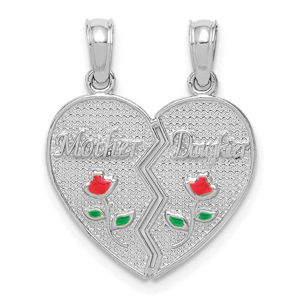 14k White Gold Enameled Flowers MOTHER - DAUGHTER 2-Piece Break-apart Pendant