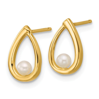 14k Yellow Gold Polished Freshwater Cultured Pearl Teardrop Earrings