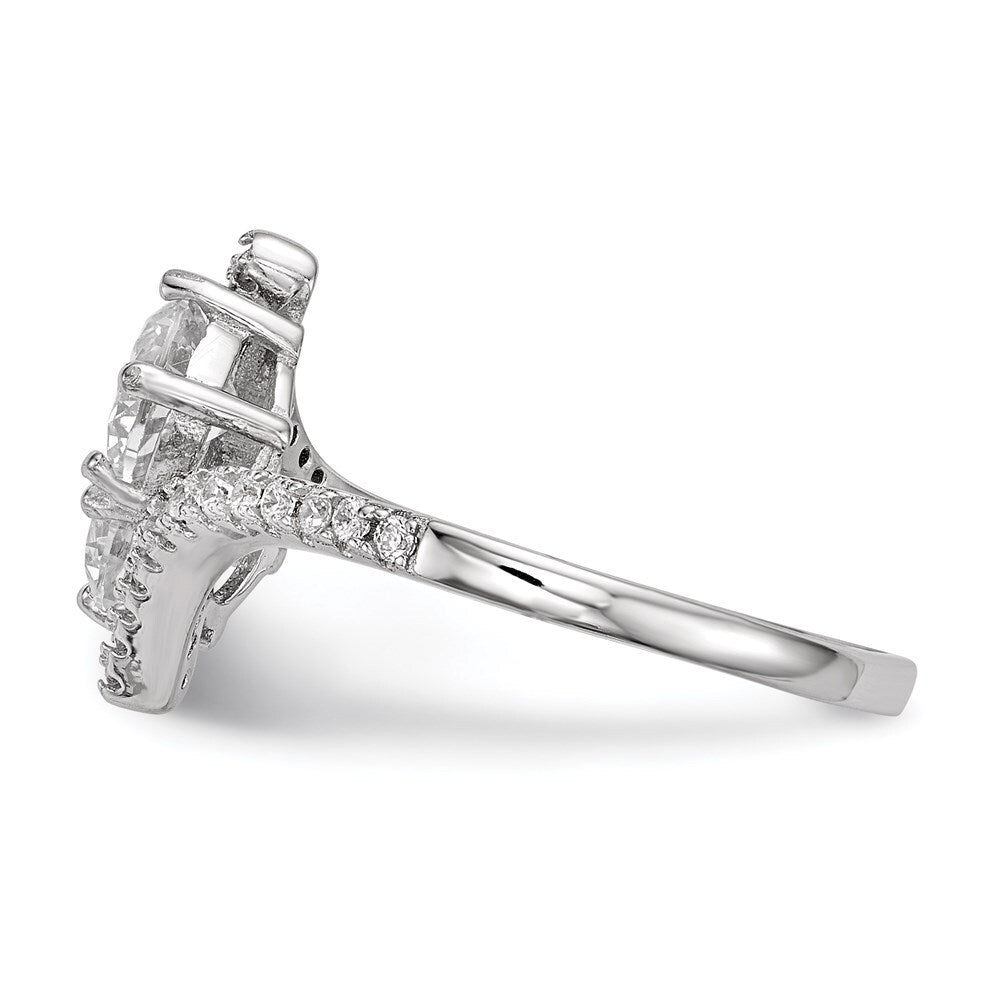 Sterling Silver Cubic Zirconia Two Stone Polished Bypass Ring SZ 6