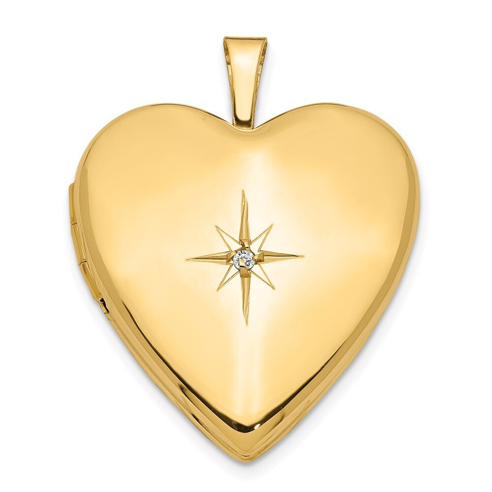 14k Yellow Gold 20mm Diamond Heart Locket Pendant for Women
