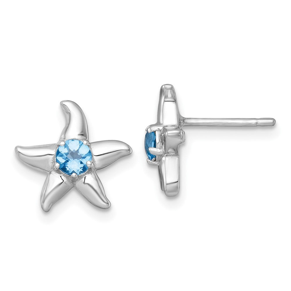 Sterling Silver Polished Round Light Swiss Blue Topaz Starfish Earrings