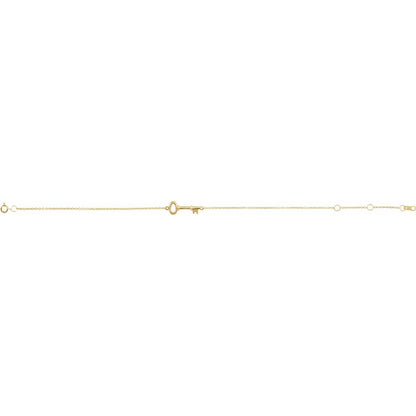 14K Yellow Gold Petite Key 6 1/2-7 1/2" Bracelet Gift for Women