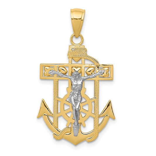 14k Two-tone Gold Mariner's Crucifix Pendant for Women