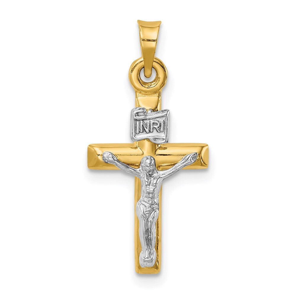 14k Two-tone Gold Hollow Crucifix Pendant for Women