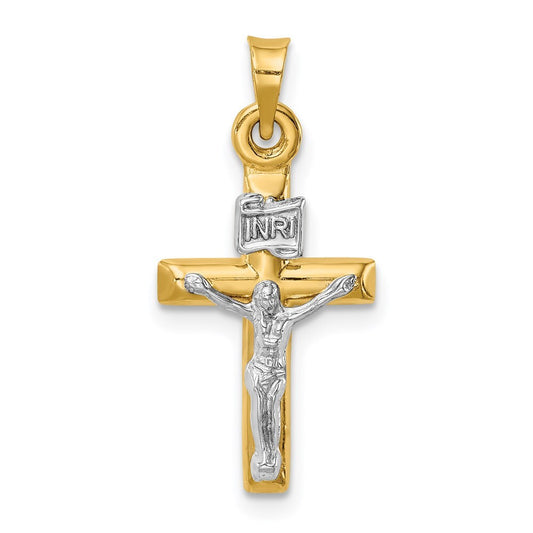 14k Two-tone Gold Hollow Crucifix Pendant for Women