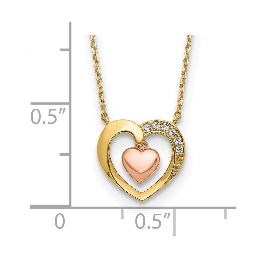 14K Two-tone Gold Hearts CZ 18 inch with 2 inch ext. Necklace
