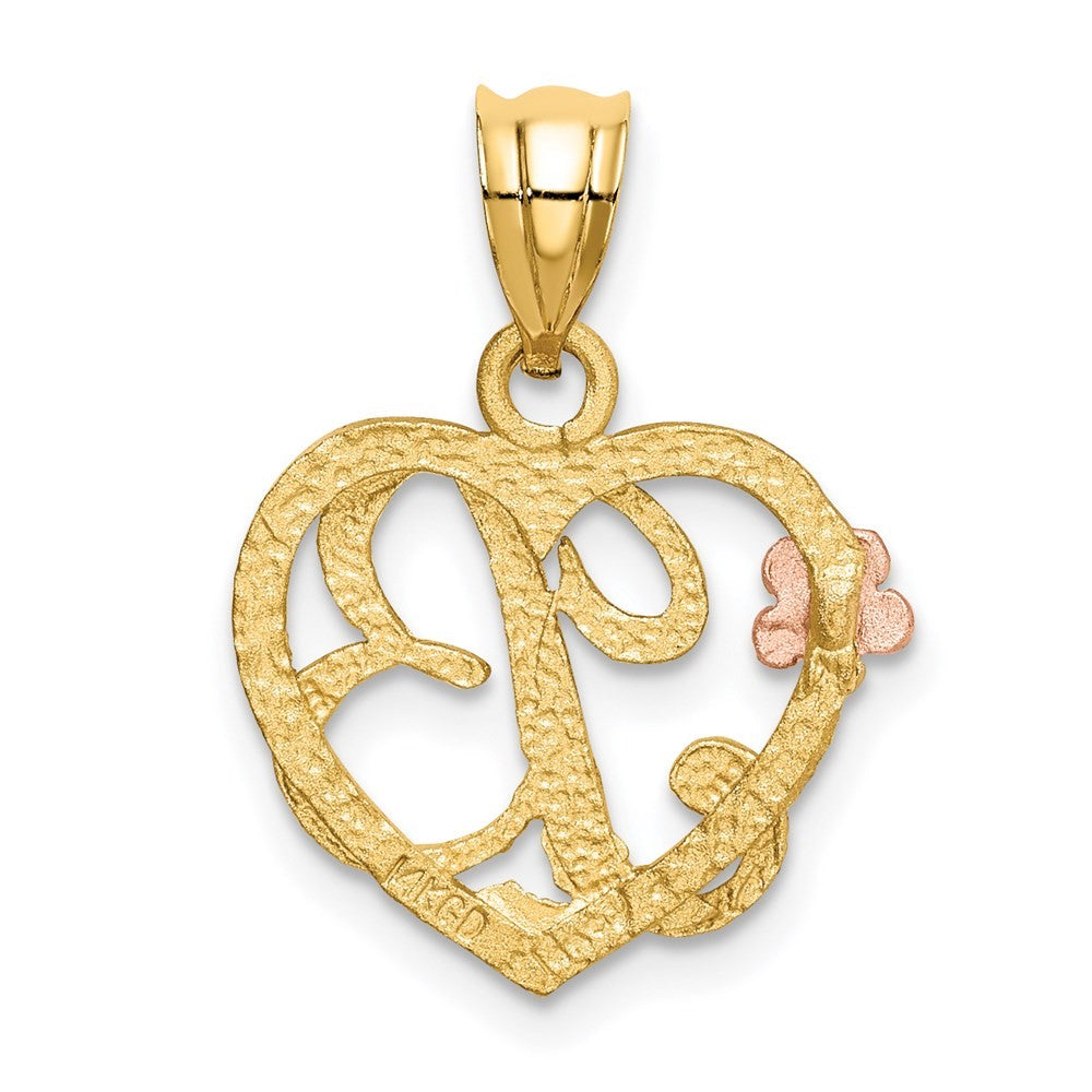 14k Two-Tone Heart Letter B  Initial Pendant