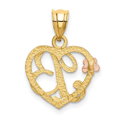 14k Two-Tone Heart Letter B  Initial Pendant