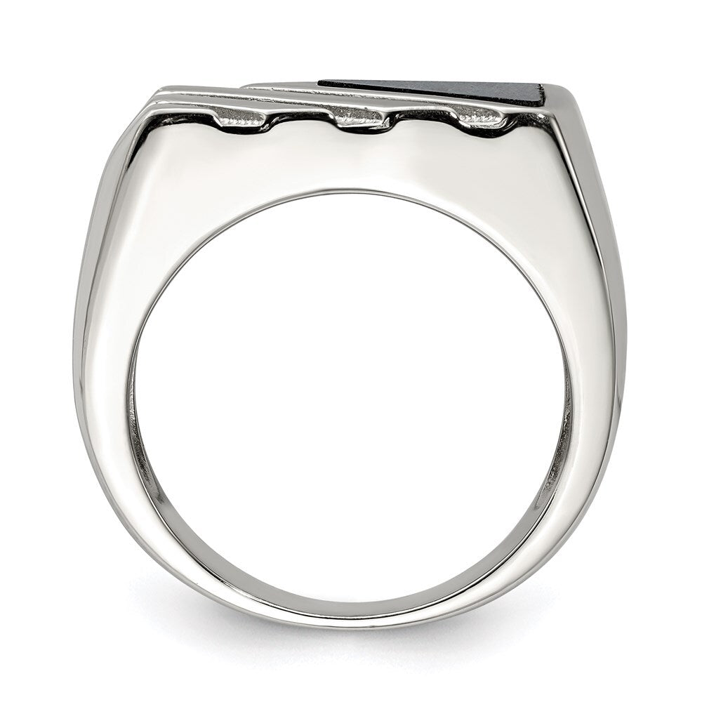 Sterling Silver Rhodium-plated Men's Onyx Ring Size 11