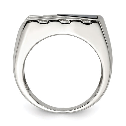 Sterling Silver Rhodium-plated Men's Onyx Ring Size 11