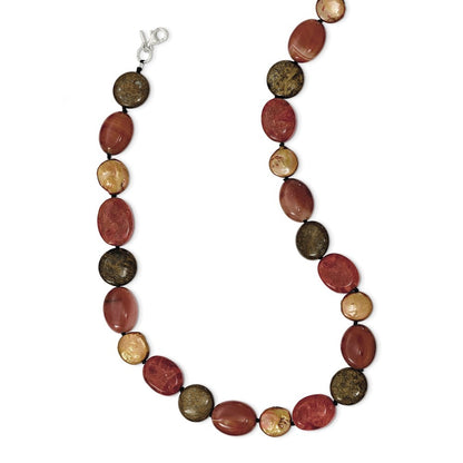 Sterling Silver Tiger Eyes/Carnelian/Reconst. Coral/FW Cult. Pearl Necklace