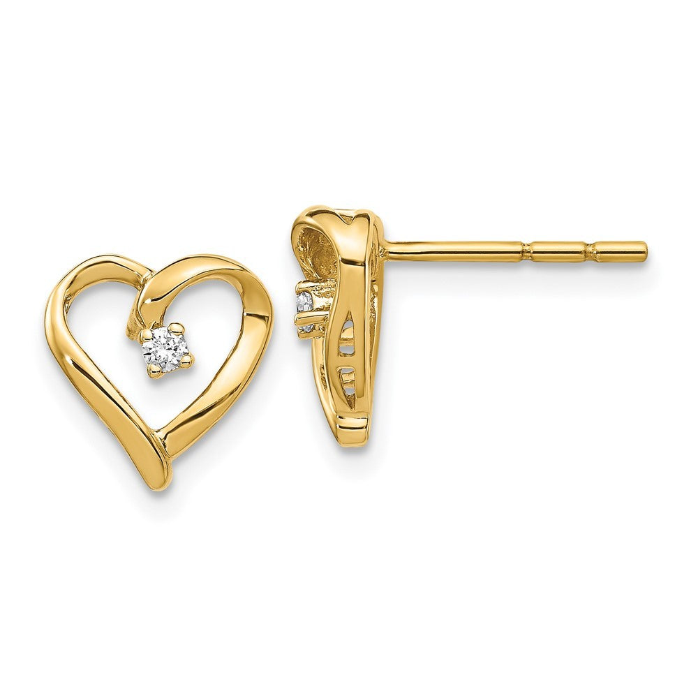 14k Yellow Gold AA Diamond Heart Earrings
