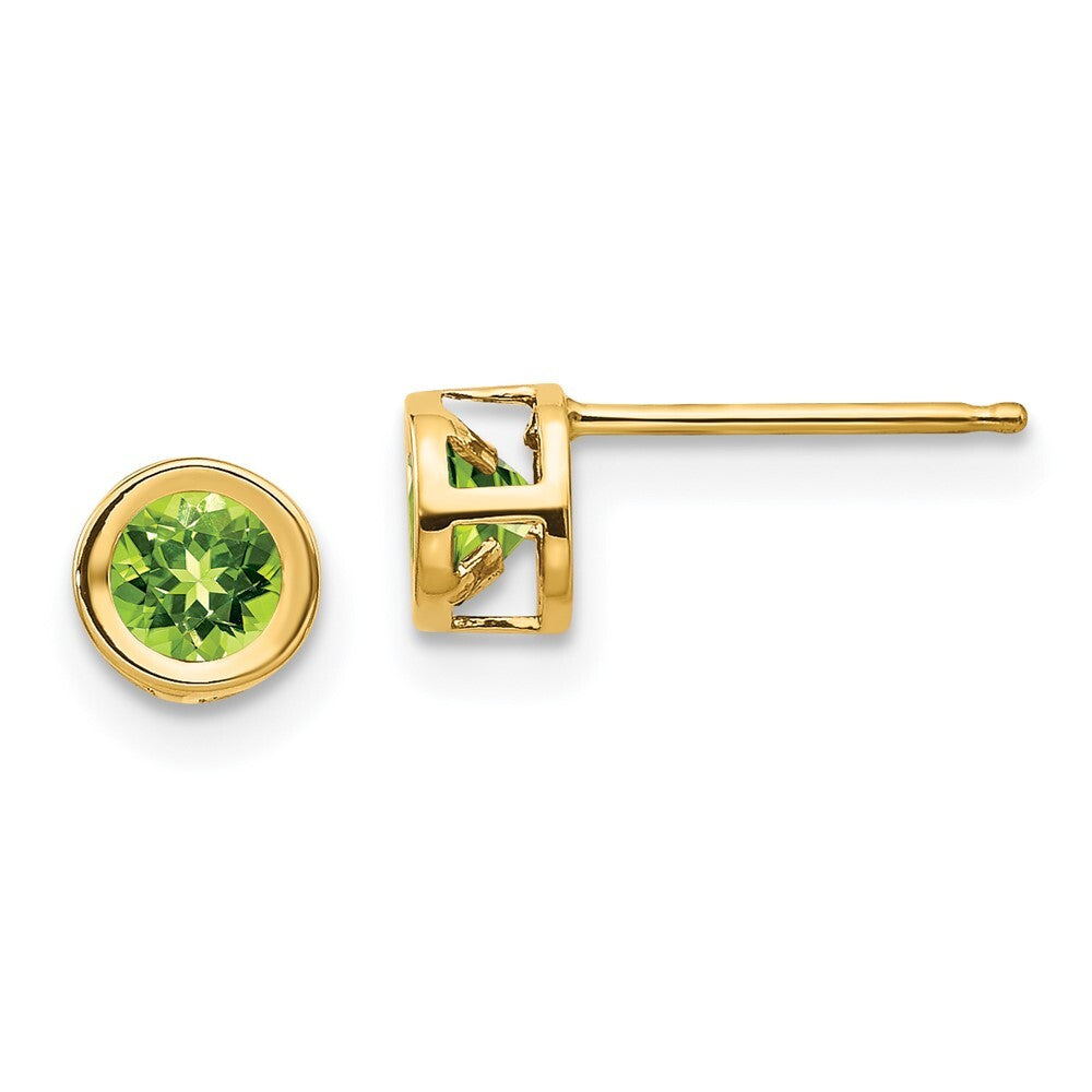 14k Yellow Gold 4mm Bezel August/Peridot Stud Earrings Gift for Women