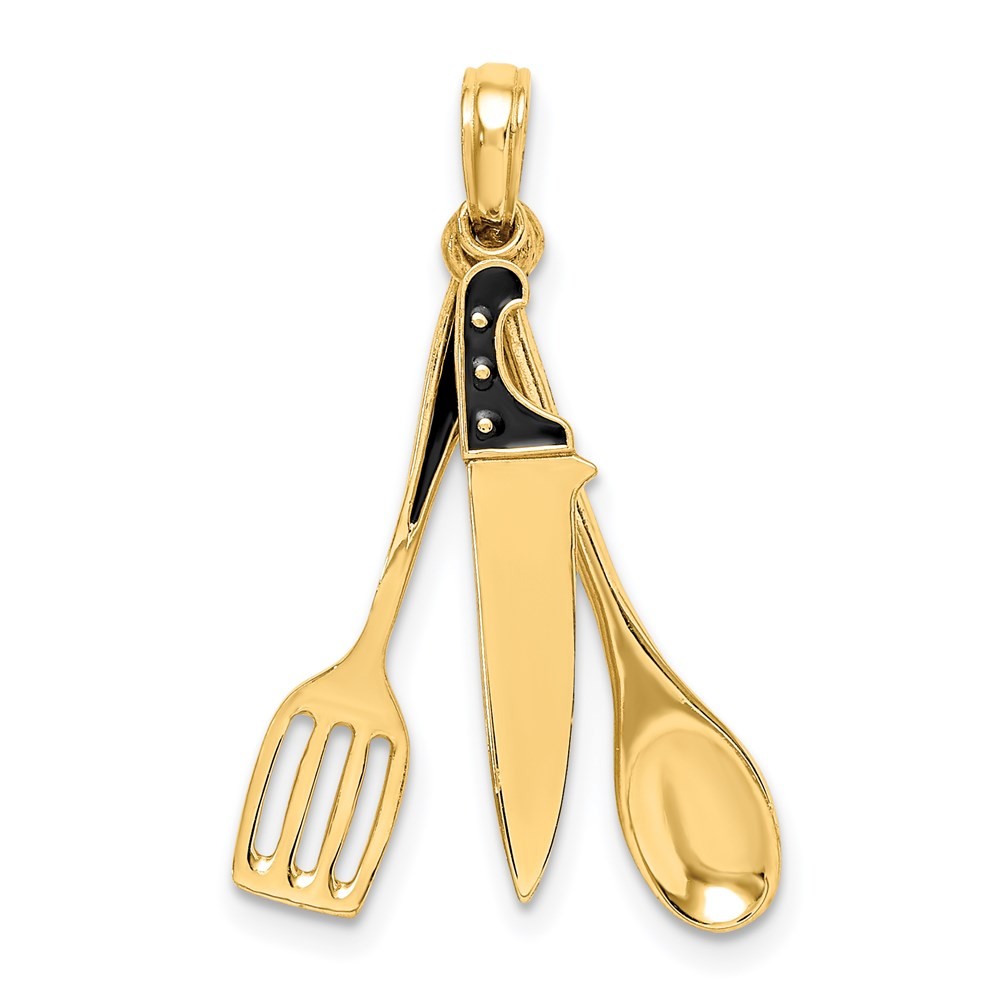 14k Yellow Gold 3-D Enamel Butcher Knife, Spoon and Spatula Moveable Charm