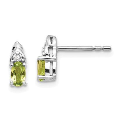 14k White Gold Peridot and Diamond Stud Earrings Gift for Women