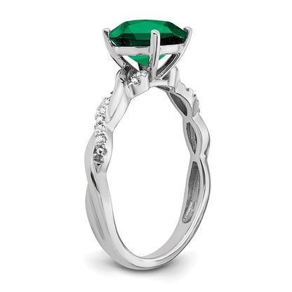 Sterling Silver Rhodium-plated Created Emerald and Diamond Ring Size 6