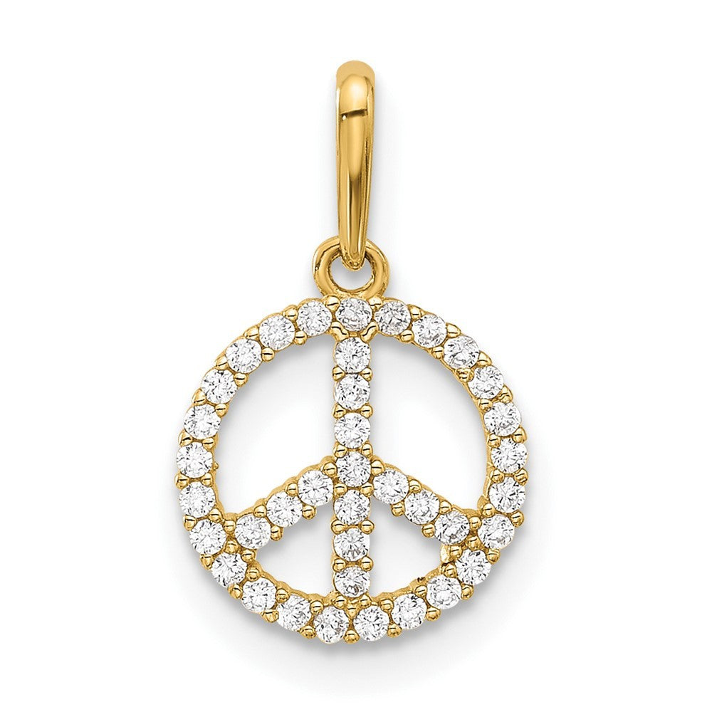 14k Yellow Gold Polished CZ Peace Sign Pendant