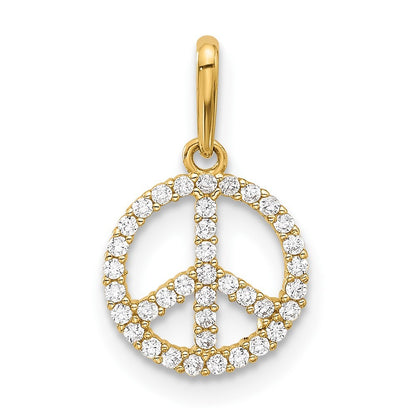14k Yellow Gold Polished CZ Peace Sign Pendant