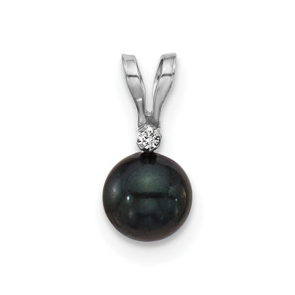 14k White Gold 5-6mm Black Round Akoya Cultured Pearl &.01 Carat Diamond Pendant