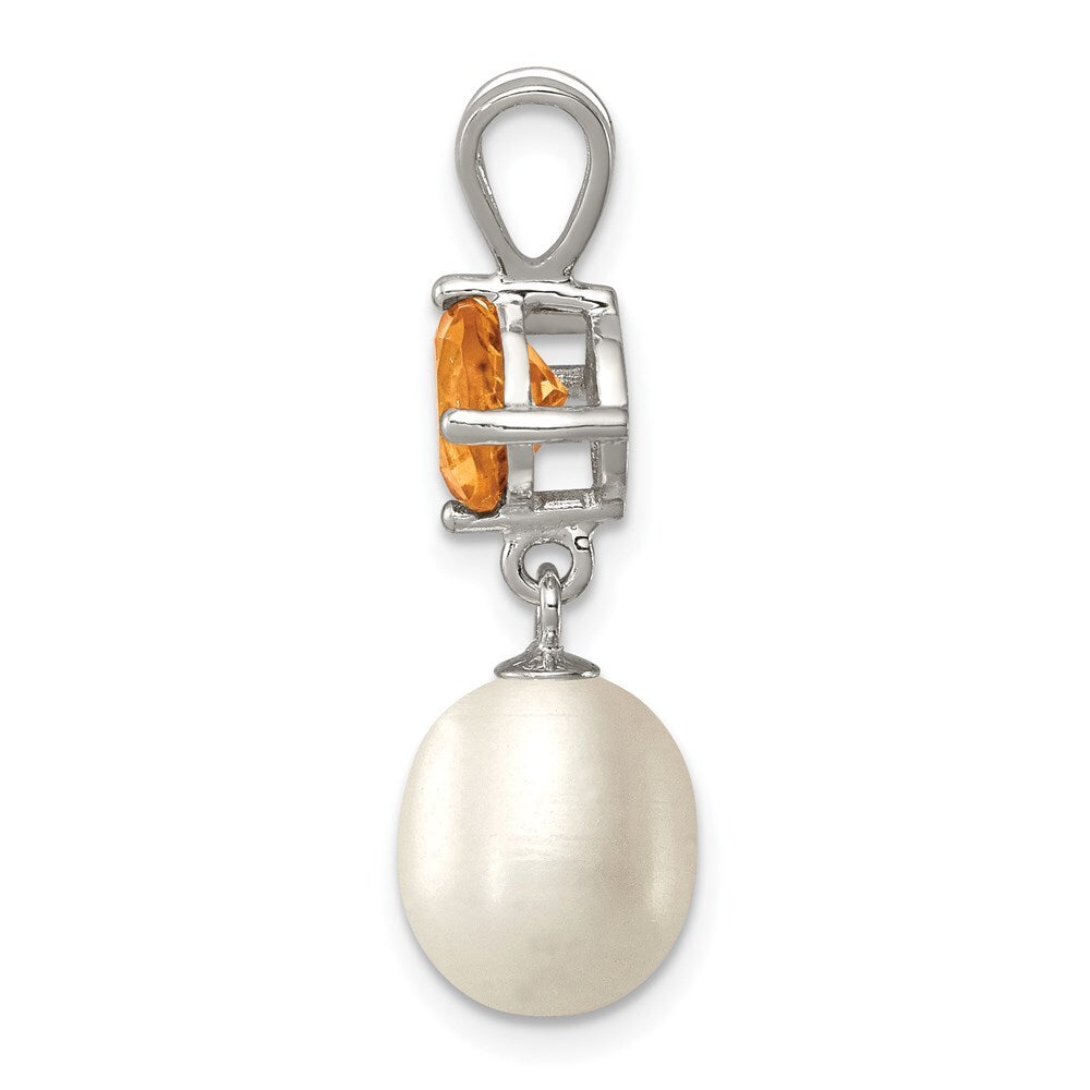 Sterling Silver  8-9mm White Freshwater Cultured Pearl and .75CI Citrine Pendant