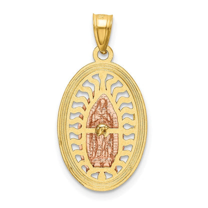 14k Two-tone Gold White Rhodium Diamond-Cut Lady of Guadalupe Charm Pendant
