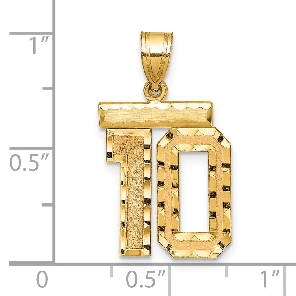 14k Yellow Gold Medium Diamond-cut Number 10 Charm Pendant for Women