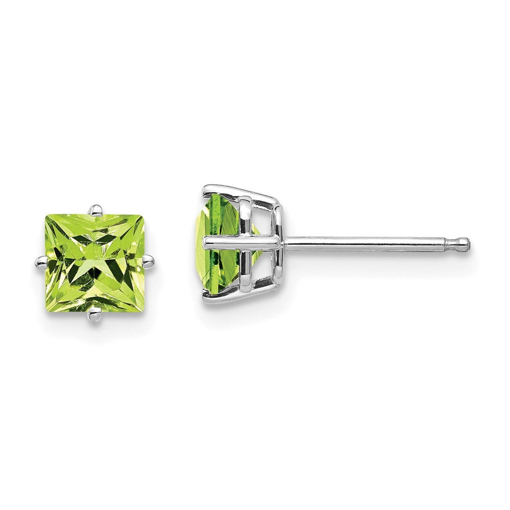 14k White Gold 5mm Square Step Cut Peridot Stud Earrings Gift for Women