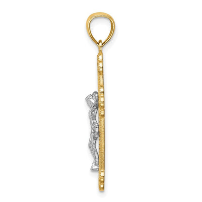 14k Two-tone Gold Rhodium Inri Budded Crucifix Pendant for Women